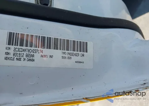 2012 Dodge Charger Police z USA, uszkodzony, nr VIN 2C3CDXAT0CH237174